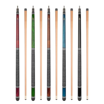 ASKA Set of 5 Pool Cue Sticks 58", 2-Piece Construction, 5/16x18 Joint, Hard Rock Canadian Maple, 13mm Hard Glued On Tip, Mixed Weights and Colors, Choice of Style - style: L9