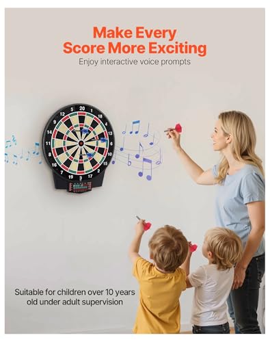 Electronic Dart Board, 15.5" Target, 43 Games, 320+ Variations, 8 Players, LCD Scoring, 6 Darts & 50 Tips - Home Game Room