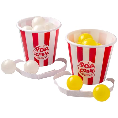 Fun Express Popcorn Bucket Ball Toss Game - 14 Total Pieces - Party Games for Kids