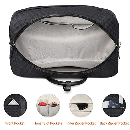 Weekender Bag for Women, Large Overnight Bag Canvas Travel Duffel Bag Carry On Tote with Shoe Compartment 21" 3Pcs Set - color: B03-(single)-black+black