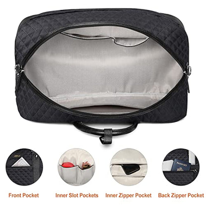 Weekender Bag for Women, Large Overnight Bag Canvas Travel Duffel Bag Carry On Tote with Shoe Compartment 21" 3Pcs Set - color: B03-(single)-black+black