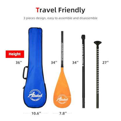 Abahub Carbon Fiber SUP Paddles, 1 x 3 Section Adjustable 67" - 86" Carbon Fiber Shaft, Lightweight Stand-up Paddle Oars for Paddleboards, with a Carrying Bag - color: Carbon Fiber Shaft & Orange Wave Print Plastic Blade