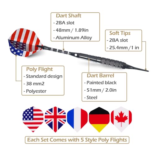 12 Pack Soft Tip Darts - Plastic Tip Darts 18 Grams with 100 Extra Dart Tips, Dart Flight Protector, Aluminum Shafts and Rubber O-Rings - style: B