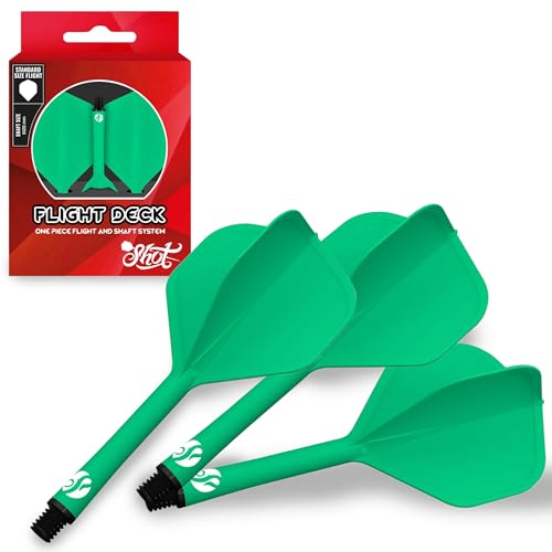 Shot! Darts Flight Deck One Piece Dart Flight and Shaft System, Reduced Deflections, Standard Shaped Flight (350 Micron) Available in Set of 3 - color: Green, size: Inbetween