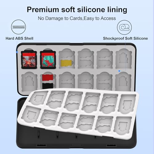 QuoLumPIA 24 Switch Game Card Case for Nintendo Switch 2/OLED/Lite - Holds 24 Cartridges & 40 SD Cards, Compact Storage, Portable Travel Essential, Gift, Hard Shell, Silicone Lining, Magnetic closure - size: 24