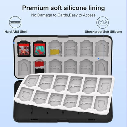 QuoLumPIA 24 Switch Game Card Case for Nintendo Switch 2/OLED/Lite - Holds 24 Cartridges & 40 SD Cards, Compact Storage, Portable Travel Essential, Gift, Hard Shell, Silicone Lining, Magnetic closure - size: 24