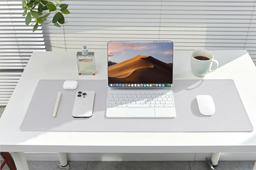 ALOANES Silvery Waterproof Desk Mat, Large Mouse Pad with Extended Mouse Mat, with Anti Slip Base, Stitched Edge, Grain Jacquard Surface, Perfect for Gamer, Office & Home, 11.81''x31.50''x0.12'' - color: 01- Pro Silver, size: XL(31.5" x 11.8")