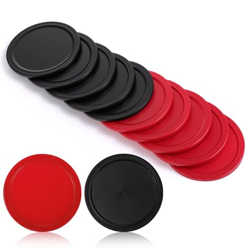 JJUNW 10PCS Mini Air Hockey Table Pucks, 2.5 in Air Hockey Puck Replacement, Durable Puck and Paddles Game Tables Accessories Compatible with Standard Pushers and Goals - color: black+red