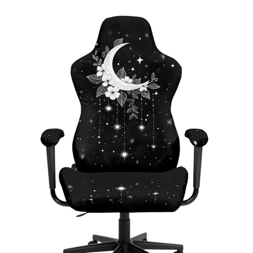 4Pcs Stretchable Gaming Chair Covers Slipcovers Aesthetic Moon Office Chair Cover Large with Armrest Covers Soft Spandex Rotating Boss Armchair Cover Desk Accessories Office Supplies - color: Aesthetic Moon