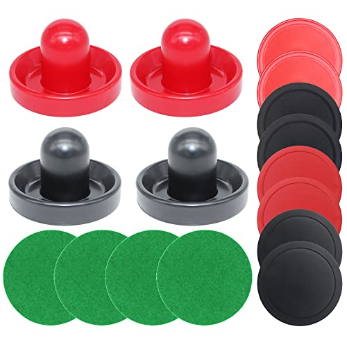 Air Hockey Paddles and Pucks, Goal Handles Replacement Accessories for Game Tables (4 Striker 96mm with Pads, 8 Pucks 64mm Thick and Thin)