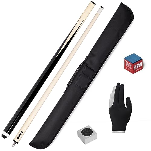 OKKO Pool Billiard House Bar Short Cue Stick 48”, Glue-On 13 mm Tip, No Wrap Soft Case & Accessories - style: 14-15 oz