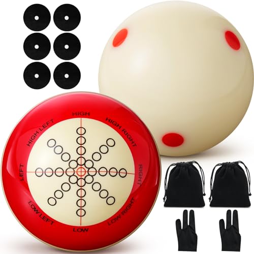 Foilswirl 2 Pcs Billiards Cue Ball 2-1/4" Pool Cue Practice Training Artifact with Three Finger Billiard Gloves 2 Ball Bag 6 Pool Table Marker Dots for Billiard Table Accessory - style: Velvet Bag