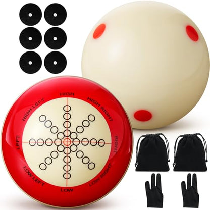 Foilswirl 2 Pcs Billiards Cue Ball 2-1/4" Pool Cue Practice Training Artifact with Three Finger Billiard Gloves 2 Ball Bag 6 Pool Table Marker Dots for Billiard Table Accessory - style: Velvet Bag
