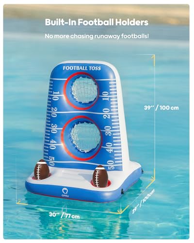 QPAU Inflatable Football Toss Game for Pool – Water Football Target with 4 Balls & 2 Pumps, Dual Net Design, Stable Base, Summer Pool Game for Kids & Adults (Blue+White) - color: Blue+white