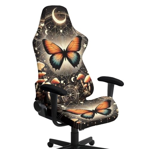 Butterfly Mushroom Print Computer & Gaming Chair Slipcover Moon Star Print Gaming Chair Covers Slipcovers 4Pcs with Armrest Cover Universal Fit Office Desk & Racing Computer Gamer Chairs - color: Multi - Butterfly Mushroom Moon Star