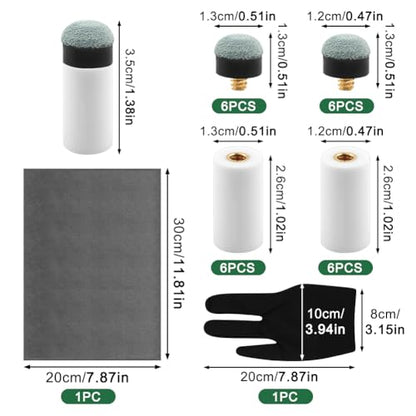 Pool Cue Tips, 12 Sets Screw on Pools Stick Tips with Ferrules, 12mm/13mm Billiard Cue Tips Replacement Kit, No Need Glue or Clamp for Snooker and Pool Cues