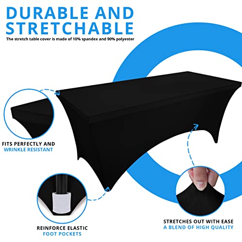 Utopia Kitchen Spandex Tablecloth 2 Pack [8FT, Black] Tight, Fitted, Washable and Wrinkle Resistant Stretch Table Cloth Rectangle Cover for Trade Show, Weddings & Parties [96Lx30Wx30H Inch] - color: Black, size: 8 Feet - 2 Pack
