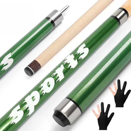 "Sports" Series Jump Break Cue 2-in-1 , 21-28 Oz Break Cue with 14mm Fiberglass Tip ,Professional 58'' Jump Cue Stick Set with Billiards Gloves and Chalks for Powerful Breaking and Skillful Jumping. - color: Green, size: 23 oz