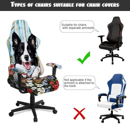 Border Collie Print Gaming Chair Cover with Armrest Covers Anti-Dust Soft Elastic Computer & Gaming Chair Slipcover Universal Fit Office Desk & Racing Computer Gamer Chairs - color: Multi - Border Collie