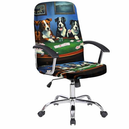 Abstract Animal Office Chair Cover, Dog in The Room Play Poker Games Universal Stretch Desk Rotating Chair Slipcovers, Removable Seat Protector with Zipper, M - color: Dark Green Brown, size: Medium