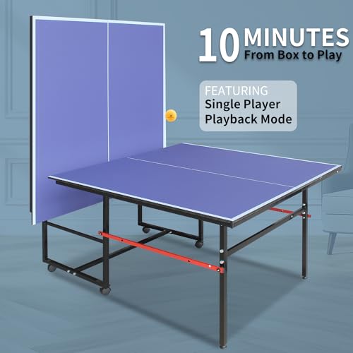 4/6/8/9 ft Professional Table Tennis Table Ping-Pong Tables Set Foldable & Portable Tables with Removable Net 2 Table Tennis Paddles and 3 Balls Easy Assembly - color: Blue, size: 8 Ft