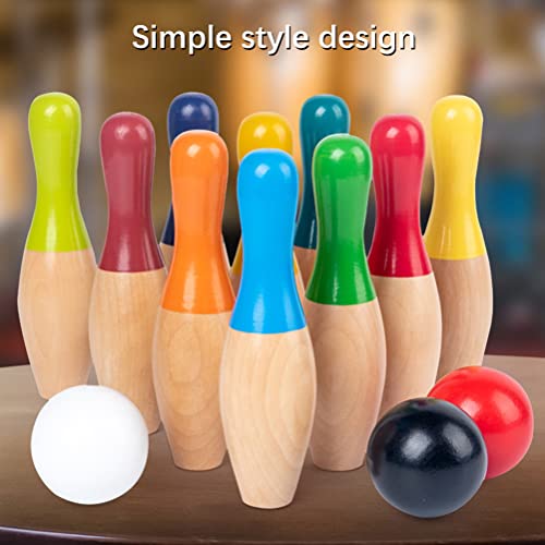 Wooden Bowling Game, Garden Game Set with 10 Pins 3 Balls and Mesh Bag for Adults, Indoor Outdoor Lawn Backyard Activity