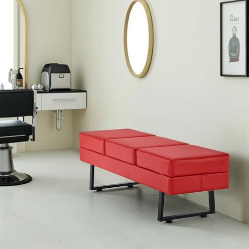 BarberPub Waiting Room Chairs, Heavy Duty Office Guest Reception Bench, Faux Leather Upholstered Lobby Chairs for Salon, Conference Room 7008 (Red) - color: Red