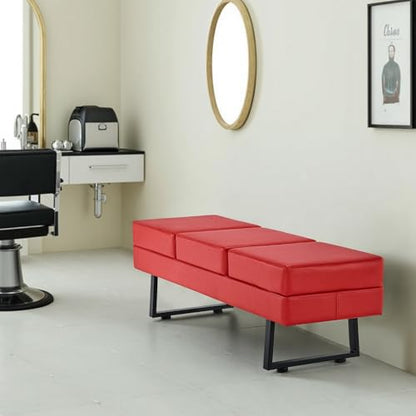 BarberPub Waiting Room Chairs, Heavy Duty Office Guest Reception Bench, Faux Leather Upholstered Lobby Chairs for Salon, Conference Room 7008 (Red) - color: Red