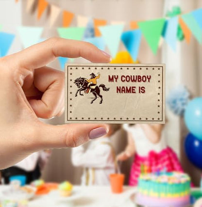 Western Cowboy Party Favors for Birthday Party Decorations, What's Your Cowboy Name Game, 1 Game Sign and 30 Name Stickers, Birthday Games for Party, Birthday Party Activity, Fun for Adults Games - style: Cowboy-brown
