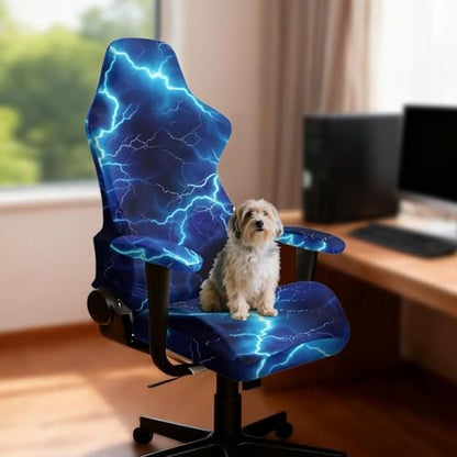 Blue Lightning Print Set of 4 Gaming Chair Covers Slipcovers Stretch Gaming Chair Cover Set Universal Computer Chairs Seat Slipcovers with Armrest Covers - color: Blue Lightning