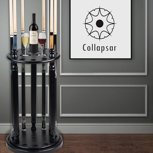 Collapsar Revolving Pool Stick Holder - 100% Solid Wood Billiard Pool Cue Rack Floor Stand - Holds 9 Pool Cue Sticks (Black)