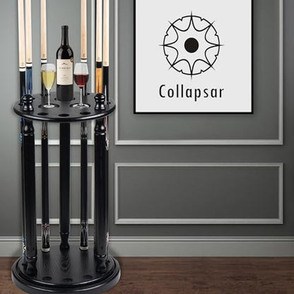 Collapsar Revolving Pool Stick Holder - 100% Solid Wood Billiard Pool Cue Rack Floor Stand - Holds 9 Pool Cue Sticks (Black)