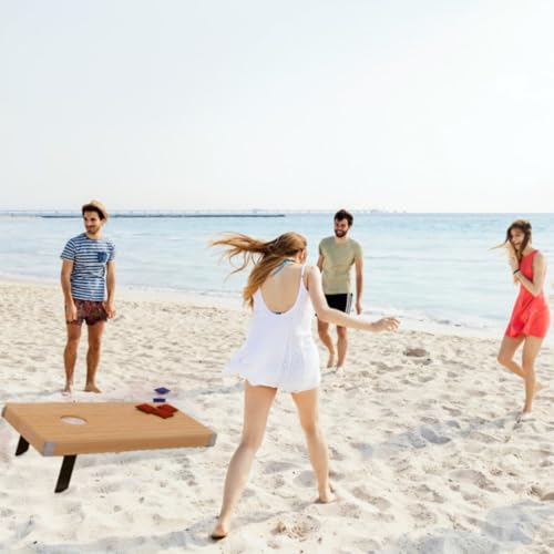 Cornhole Set - 4ftx2ft Regulation Size Outdoor Bean Bag Toss with 8 Bags Included - Yard Games for Ages 14 Years Old and up by Trademark Games (Blue, Red, Tan)