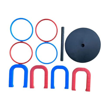 Horseshoe Game Set Lightweight Indoor and Outdoor Lawn Toss Game with 4 Rings & 4 Horseshoes, Family Fun for All Ages