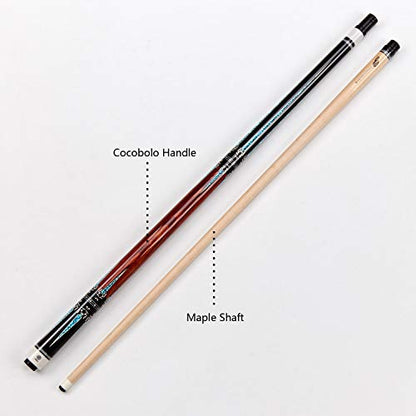 Collapsar CXT Pool Cue with Soft Case,Black with Cream Points and Turquoise,Wrapless Handle 58Inch Professional Pool Stick - color: Cocobolo handle, size: 20 ounce