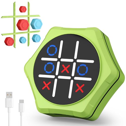 Electronic Tic Tac Toe Game,5-in-1 Handheld Puzzle Games,Tic Tac Toe Bolt Game for Educational&Memory,Portable Travel Games for Car Ride with Silent Mode,Toys Gift Idea for Kids & Family-Green - color: Green