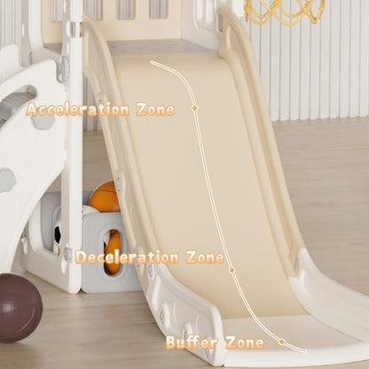YUFU 5 in 1 Toddler Slide, Kids Slide with Climber, Basketball Hoop and Ball, Outdoor Indoor Playset for Toddlers Age 1-3 (Beige+Coffee) - color: Beige+coffee