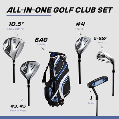 Precise S7 Men's 18-Piece Complete Golf Club Set – Titanium Driver, Fairway Woods, Hybrid, 5-SW Irons, Putter & Stand Bag, Right Handed - color: Blue, size: Tall Size +1" for 6'1" and Above!