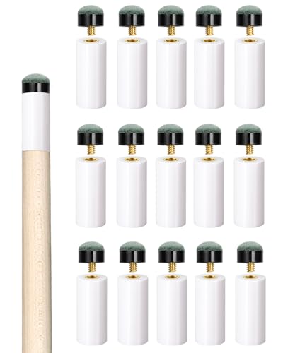 15 Sets Pool Cue Tips Replacement Kit Screw On Pool Stick Tips Replacement Kit with White Ferrules and Gray Cue Tips for Billiard Cues Stick Accessories