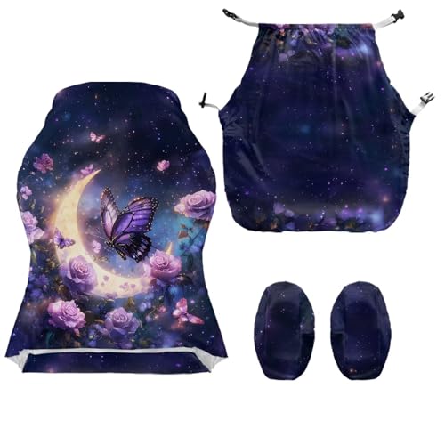 Suobstales Galaxy Butterfly Moon Rose Flower Pattern Gaming Chair Cover Set, Stretchable Game Chair Slipcovers with 2 Armrest Covers, Scratch-Proof Gamer Desk Chair Covers for Computer Office Seat - color: Galaxy Butterfly Moon Rose Flower