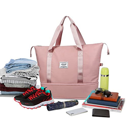 NPBAG Women Travel Duffel, Multi Functional Large Expandable Weekender Carry-on Tote, Gym Workout Overnight Bag, Mommy Hospital Bag for Labor and Delivery - color: Basic-Vertical Stripes, style: Basic Version
