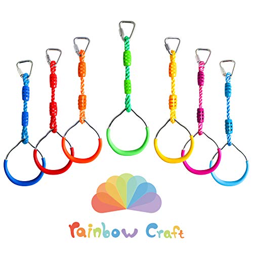 Rainbow Craft 7-Pack Colorful Ninja Rings - Gymnastic Ring, Swing Bar Ring, Monkey Rings for Backyard Ninja Warrior Obstacle Slackline Kits - color: 7 Pack Ninja Acc