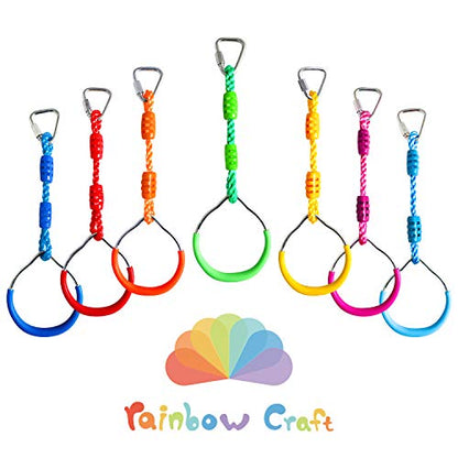 Rainbow Craft 7-Pack Colorful Ninja Rings - Gymnastic Ring, Swing Bar Ring, Monkey Rings for Backyard Ninja Warrior Obstacle Slackline Kits - color: 7 Pack Ninja Acc