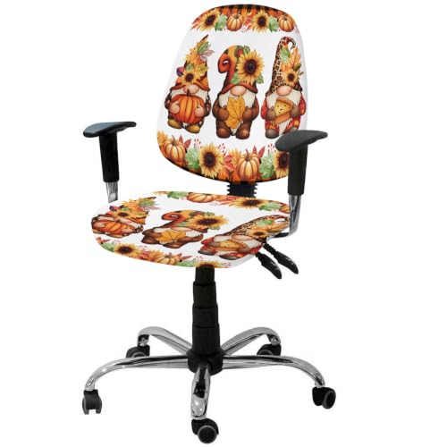 Savannan Office Chair Cover, Farm Autumn Pumpkins Gnomes Protective Stretch Elastic Universal Cover for Desk Task Chair,Computer Rotating Chair 1 Pcs Maple Leaf Dwarf