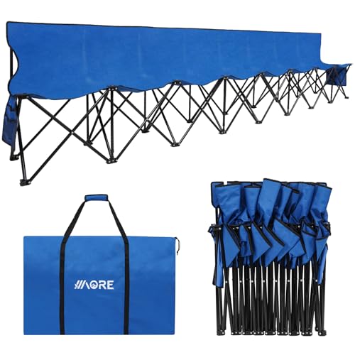 1MORE Portable Folding Bench, Foldable Sideline Bench for Team, 8 Seats Outdoor Camping Chair with Carry Bag & Backrest, Team Sport Sideline Bench for Football,Soccer, Fishing. Blue - color: Blue, style: With Backrest -8 seats