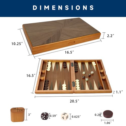 GSE Games & Sports Expert Premium Wooden Folding Inlay Backgammon Board Game Set, Classic Traditional Strategy Board Games (Focus- 17 Inches) - color: Wood-focus, size: Medium