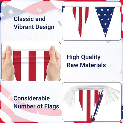 100FT 4th of July Decorations, 60Pcs 7.8 x 11.8 Inches Pennant American Flags for Outside, Pre-Assemble Patriotic 4th of July Banner for Fourth of July Accessories Independence Day Patriotic Decor - style: Fourth of July