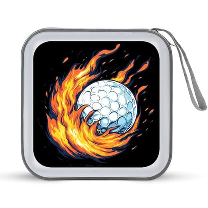 Golf Ball with Flames CD Case DVD Storage Holder Binder 40 Capacity | protective,hard case,protable loop,travel car use,zippered closure