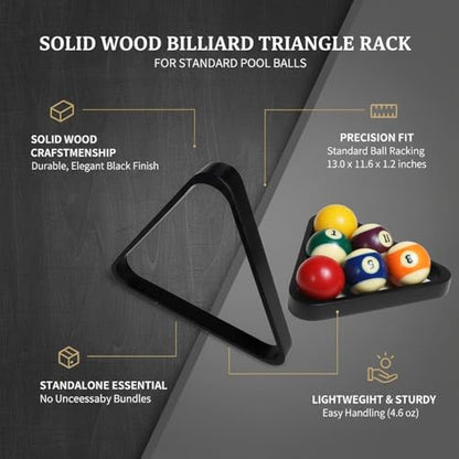 Solid Wood Billiard Triangle Rack for Standard Pool Balls - Durable Wooden Frame for 8-Ball & 9-Ball Games - color: Black