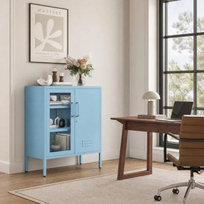 Lockable Metal Storage Cabinet Locker Adjustable Shelves, Multifunctional Versatile Storage Lockers, Easy Assembly Durable Metal Sideboard Furniture for Bedroom Home Office Blue - color: Blue, style: 33"H-Locker-BT